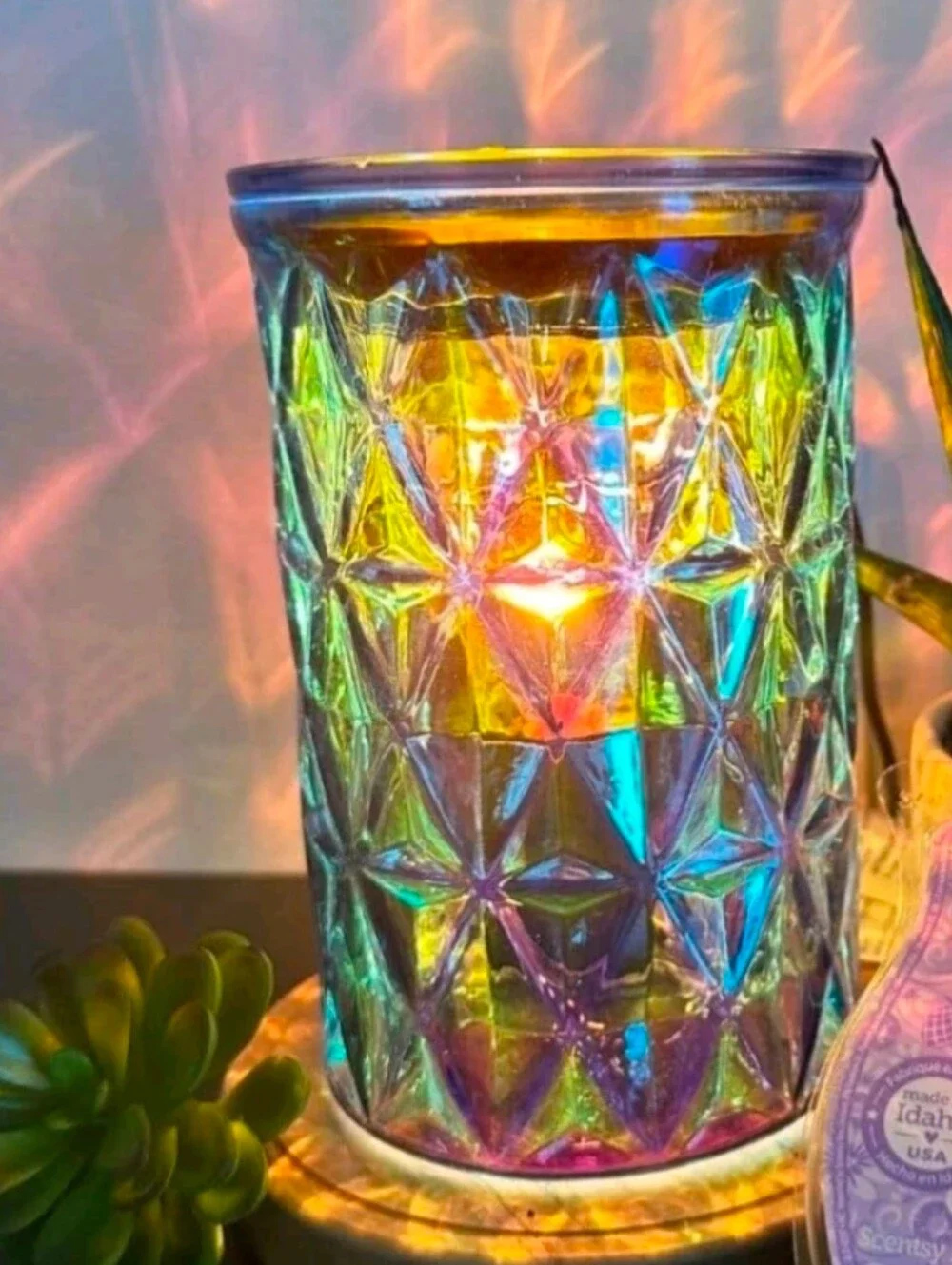 Prismatic Glass Wax Warmer Geometric • Retired BNIB